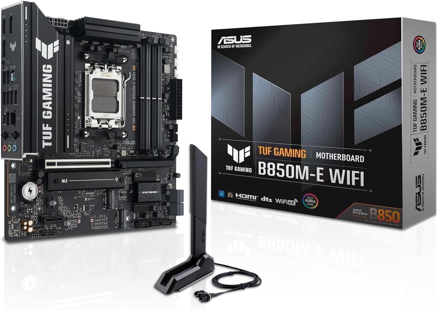 ASUS TUF Gaming B850M-E WiFi mATX Motherboard, 8+2+1 80A DrMOS Power Stages, DDR5, PCIe 5.0, Three M.2 Slots, WiFi 6E, 2.5Gb Ethernet, DisplayPort, HDMI, Rear USB-C 10Gbps and Front USB-C 5Gbps