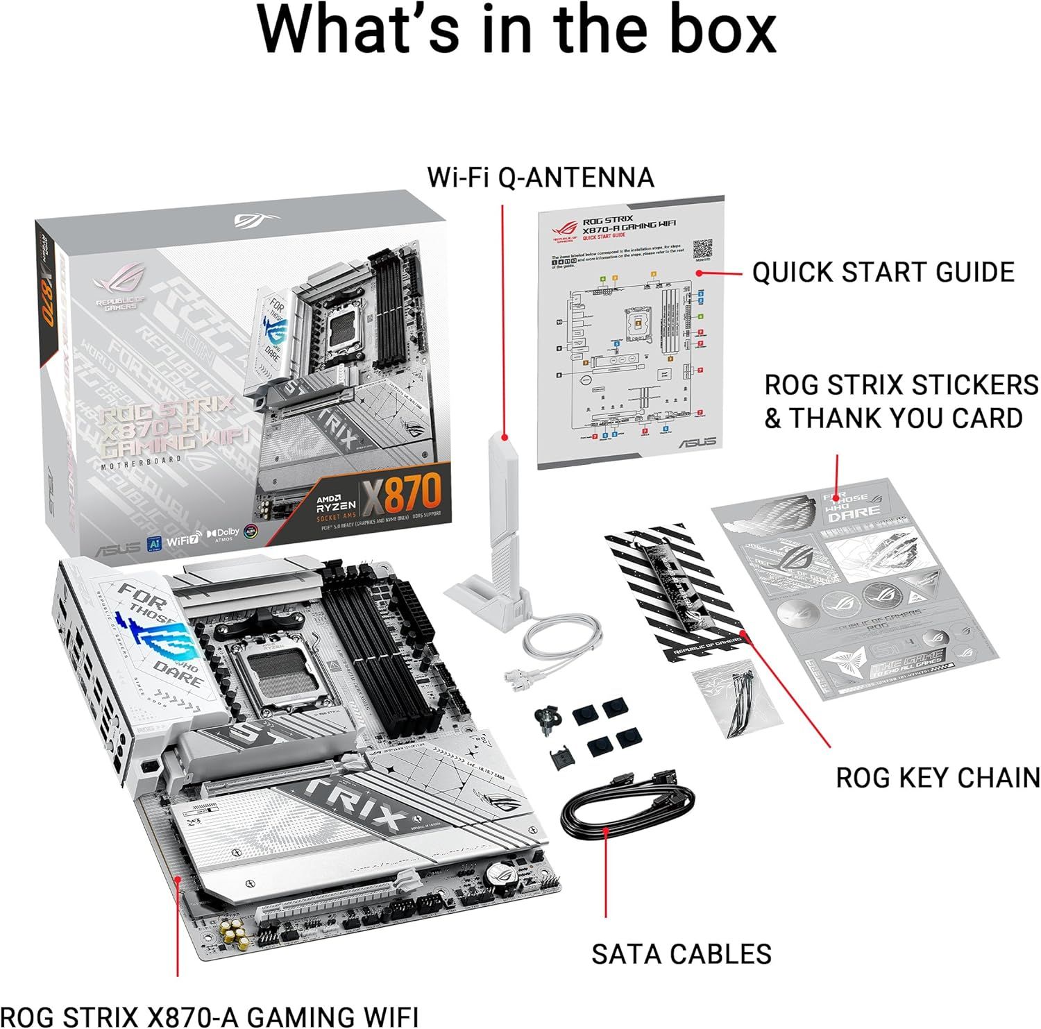 ASUS ROG Strix X870-A Gaming WiFi AMD AM5 X870 ATX Motherboard 16+2+2 Power Stages, Dynamic OC Switcher, Core Flex, DDR5 AEMP, WiFi 7, 4X M.2, PCIe® 5.0, Q-Release Slim, USB4®, AI OCing & Networking