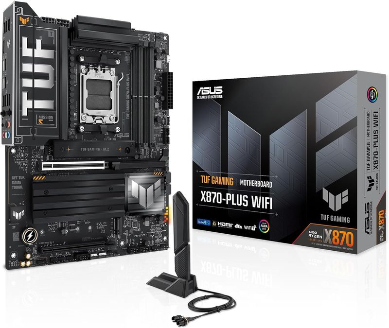 ASUS TUF Gaming X870-PLUS WiFi AMD AM5 X870 ATX Motherboard, 16+2+1, 80A SPS Power Stages, DDR5, PCIe 5.0 Ready, Four M.2 Slots, Wi-Fi 7, 2.5Gb LAN, HDMI, USB4® 40Gbps, SATA 6 Gbps, USB 20Gbps Type-C ASUS TUF Gaming X870-PLUS WiFi AMD AM5 X870 ATX Motherboard, 16+2+1, 80A SPS Power Stages, DDR5, PCIe 5.0 Ready, Four M.2 Slots, Wi-Fi 7, 2.5Gb LAN, HDMI, USB4® 40Gbps, SATA 6 Gbps, USB 20Gbps Type-C