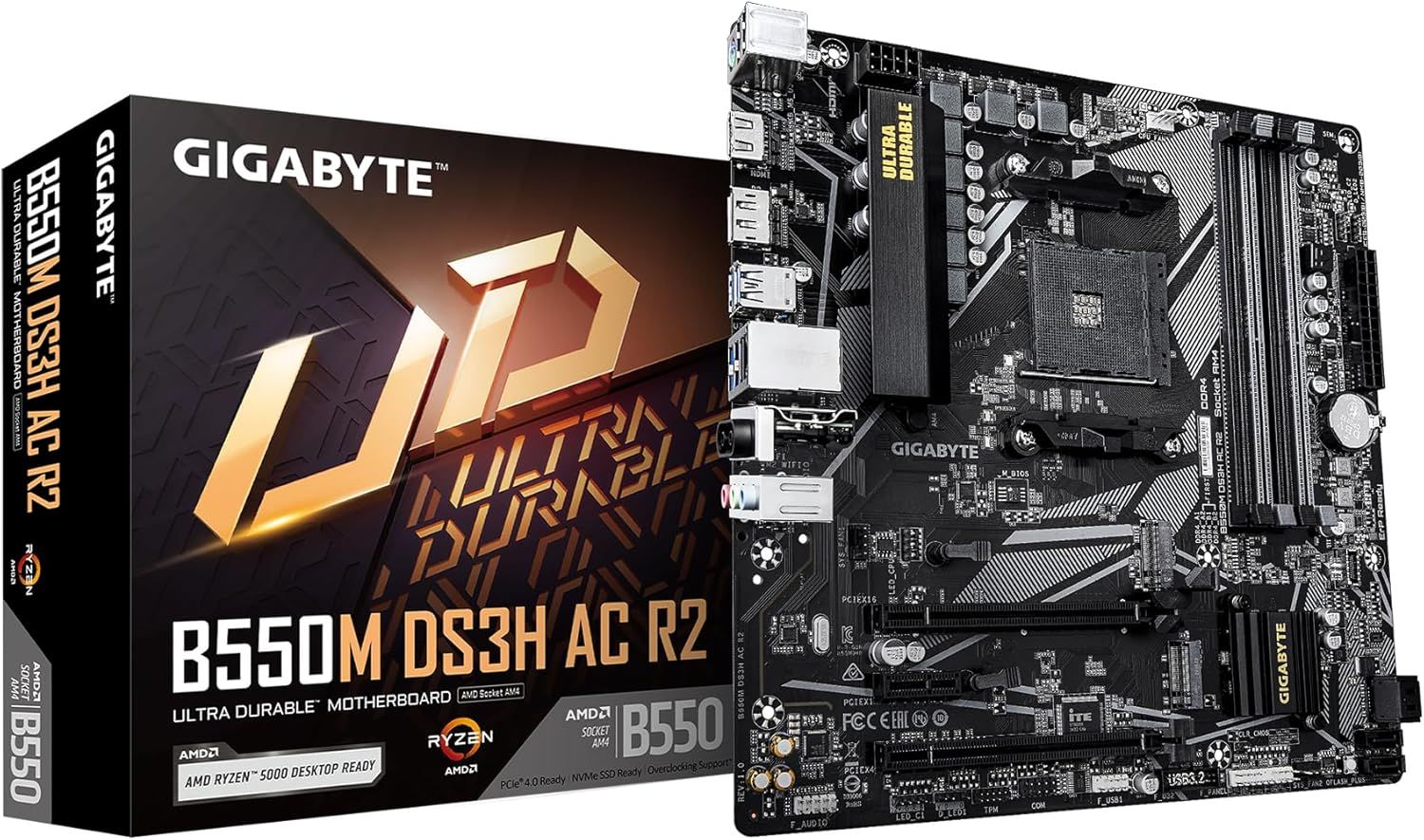 GIGABYTE B550M DS3H AC R2 AMD AM4 Motherboard, Micro-ATX, DDR4, Dual M.2, SATA 6Gb/s, WIFI5, Realtek GbE LAN, PCIe 4.0