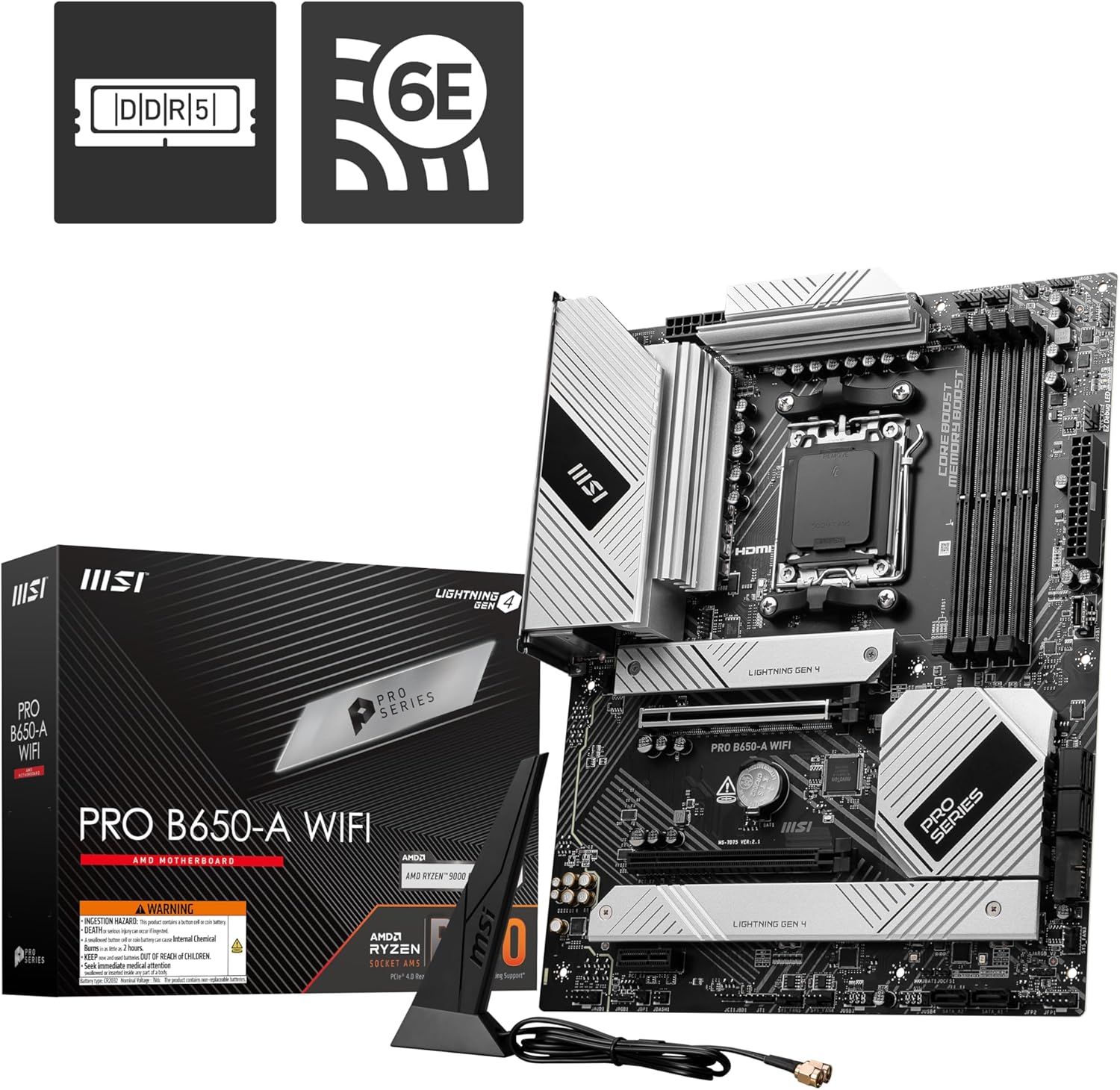 MSI PRO B650-A WiFi ProSeries Motherboard (AMD Ryzen 9000/8000/7000 Series Processors, AMD AM5, ATX, DDR5, PCIe 4.0, M.2, SATA 6Gb/s, USB 3.2 Gen 2, HDMI/DP, Wi-Fi 6E) MSI PRO B650-A WiFi ProSeries Motherboard (AMD Ryzen 9000/8000/7000 Series Processors, AMD AM5, ATX, DDR5, PCIe 4.0, M.2, SATA 6Gb/s, USB 3.2 Gen 2, HDMI/DP, Wi-Fi 6E)