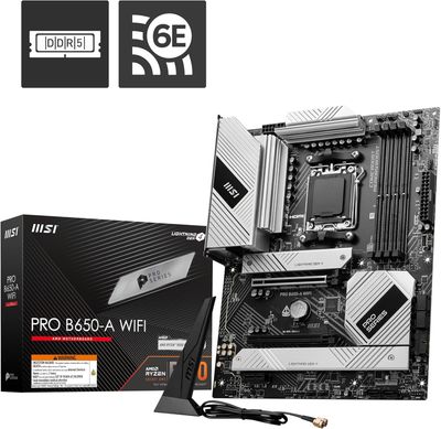 MSI PRO B650-A WiFi ProSeries Motherboard (AMD Ryzen 9000/8000/7000 Series Processors, AMD AM5, ATX, DDR5, PCIe 4.0, M.2, SATA 6Gb/s, USB 3.2 Gen 2, HDMI/DP, Wi-Fi 6E)