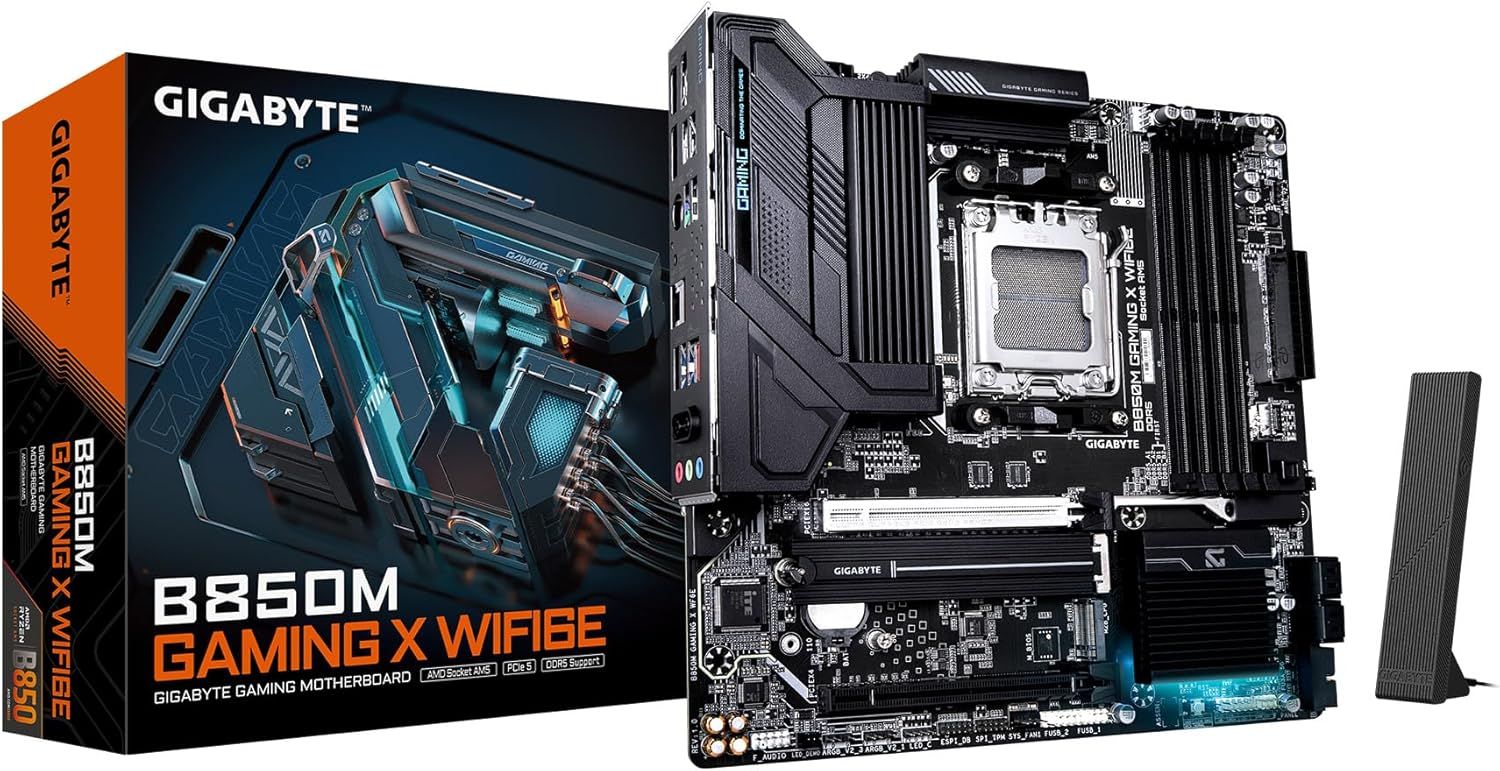 GIGABYTE B850M Gaming X WIFI6E AMD AM5 LGA 1718 Motherboard, mATX, DDR5, 2X M.2, PCIe 5.0, USB-C, WIFI6E, 2.5GbE LAN, EZ-Latch, 5-Year Warranty