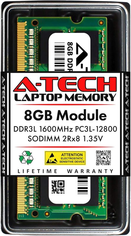 A-Tech 8GB DDR3/DDR3L 1600MHz PC3L-12800 (PC3-12800) CL11 SODIMM 2Rx8 1.35V 204-Pin Non-ECC SO-DIMM Laptop, Notebook RAM Memory Module