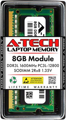 A-Tech 8GB DDR3/DDR3L 1600MHz PC3L-12800 (PC3-12800) CL11 SODIMM 2Rx8 1.35V 204-Pin Non-ECC SO-DIMM Laptop, Notebook RAM Memory Module