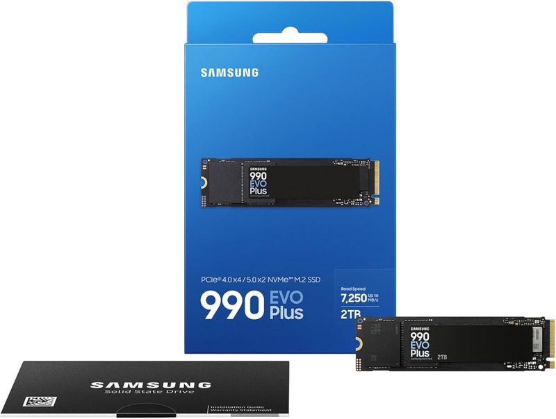 Samsung 990 EVO Plus SSD 2TB, PCIe Gen 4x4, Gen 5x2 M.2 2280, Speeds Up-to 7,250 MB/s, Upgrade Storage for PC/Laptops, HMB Technology and Intelligent Turbowrite 2.0 Samsung 990 EVO Plus SSD 2TB, PCIe Gen 4x4, Gen 5x2 M.2 2280, Speeds Up-to 7,250 MB/s, Upgrade Storage for PC/Laptops, HMB Technology and Intelligent Turbowrite 2.0