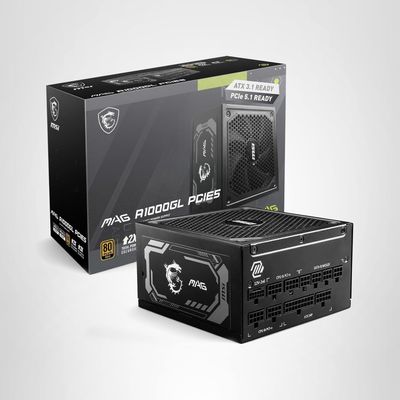 MSI MAG A1000GL PCIE5, Fully Modular Compact Gaming 1000W Power Supply, 80+ Gold, ATX 3.1 & PCIe 5.1 Ready, Native Dual-Color 12V-2x6 Cable
