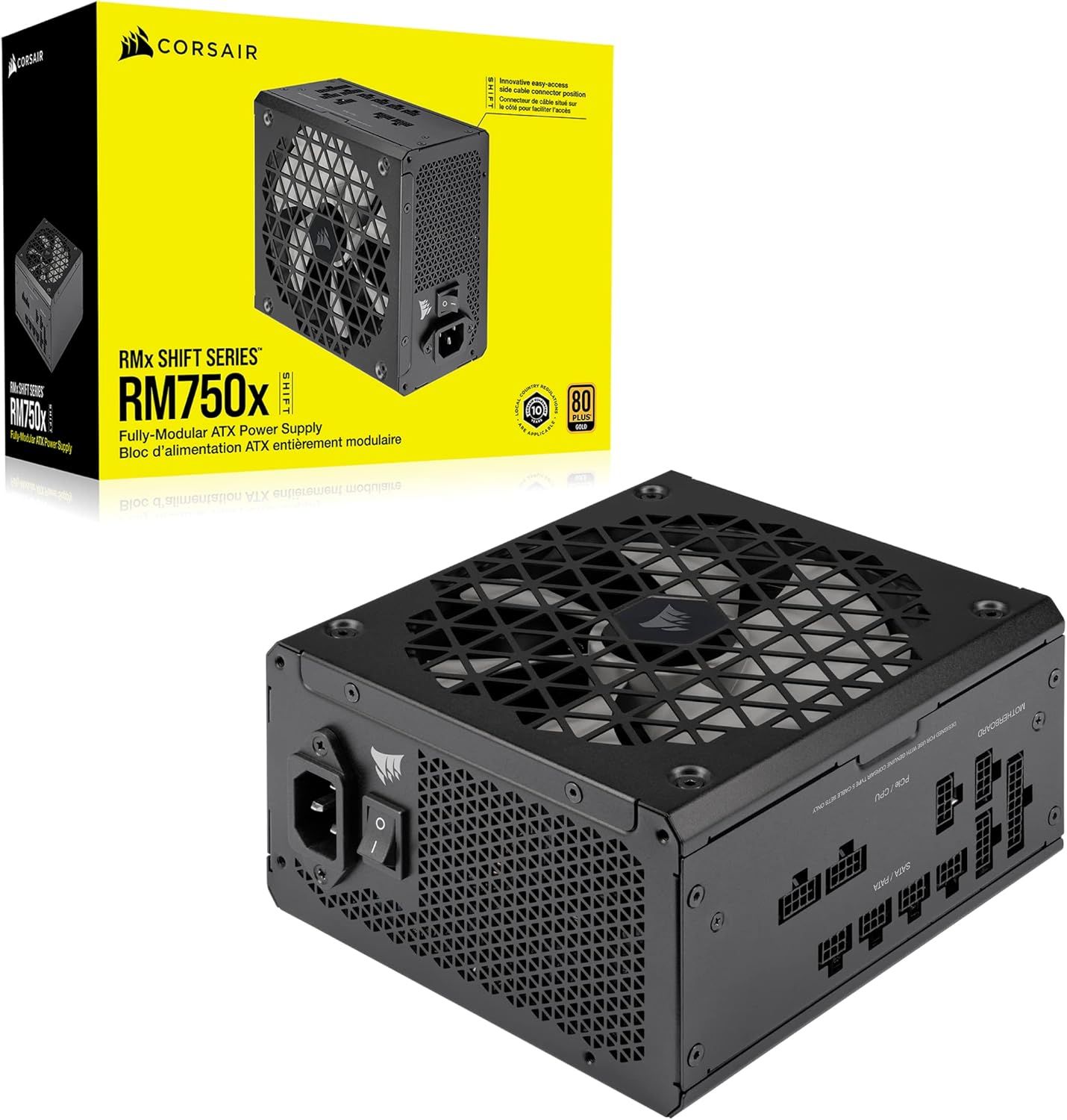 CORSAIR RM750x Shift Fully Modular ATX Power Supply - Modular Side Interface - ATX 3.1 & PCIe 5.1 Compliant - Zero RPM Fan Mode - 105°C-Rated Capacitors - 80 Plus Gold Efficiency - Black