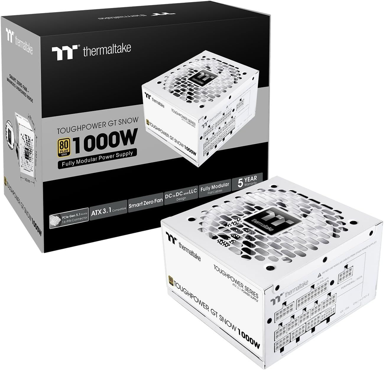 Thermaltake Toughpower GT 1000W; ATX 3.1; Native PCIe 5.1 12V-2x6; Full Modular; Flat Cables; Color Matched Connectors; Japanese Main Capacitors; 80 Plus Gold Thermaltake Toughpower GT 1000W; ATX 3.1; Native PCIe 5.1 12V-2x6; Full Modular; Flat Cables; Color Matched Connectors; Japanese Main Capacitors; 80 Plus Gold