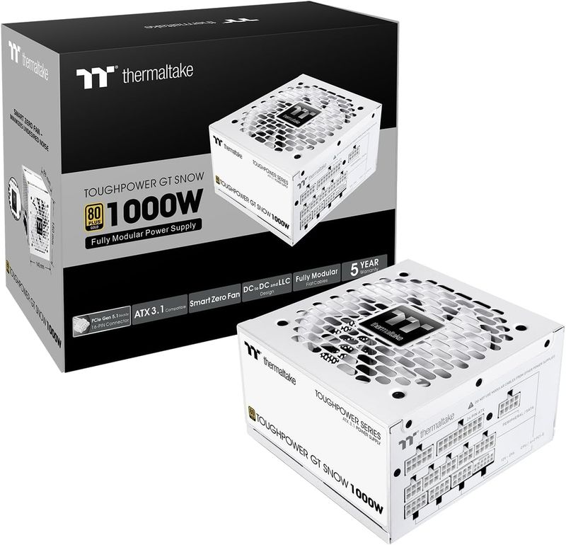 Thermaltake Toughpower GT 1000W; ATX 3.1; Native PCIe 5.1 12V-2x6; Full Modular; Flat Cables; Color Matched Connectors; Japanese Main Capacitors; 80 Plus Gold