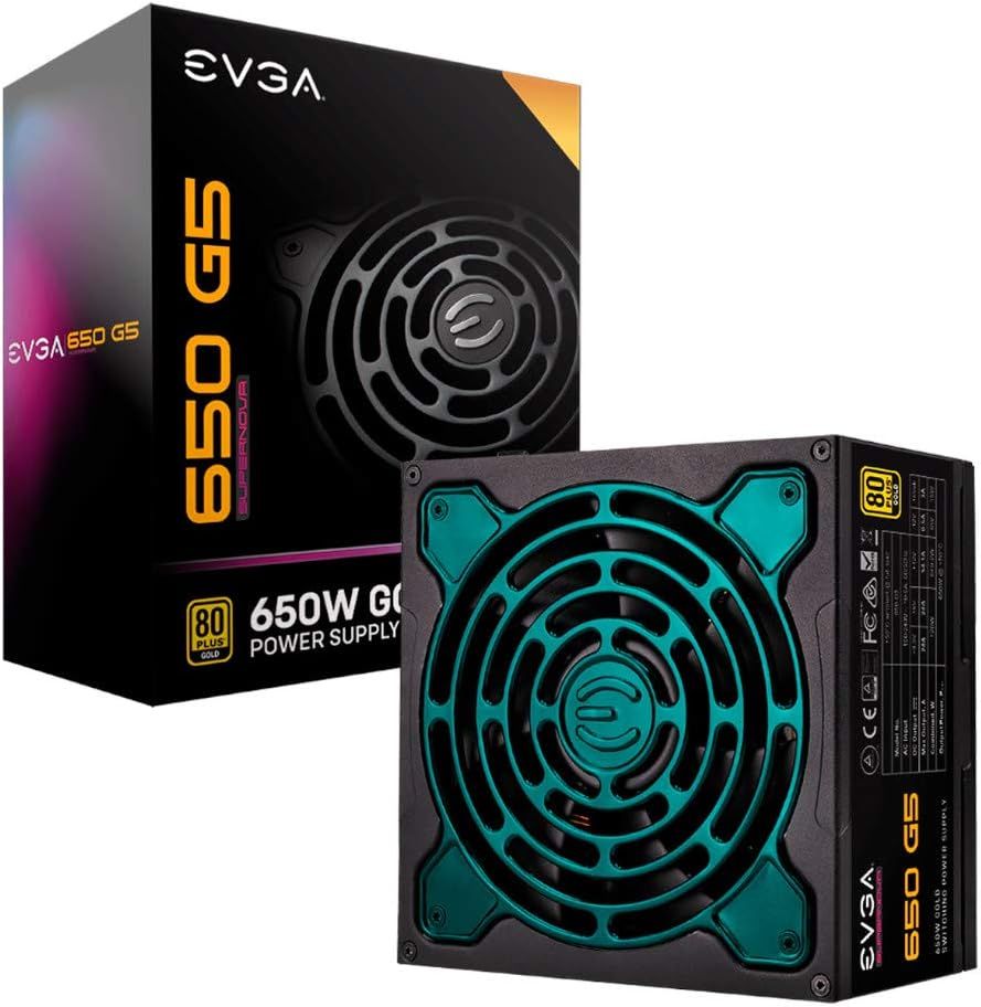 EVGA 650 G5, 80 Plus Gold 650W, Fully Modular, ECO Mode with Fdb Fan, 100% Japanese Capacitors, 10 Year Warranty, Compact 150mm Size, Power Supply