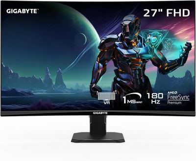 GIGABYTE GS27FC 27" 180Hz 1080P Gaming Monitor, 1920 x 1080 VA 1500R Display, 1ms (MPRT) Response Time, HDR Ready, FreeSync Premium, 1x Display Port 1.4, 2X HDMI 2.0,Black