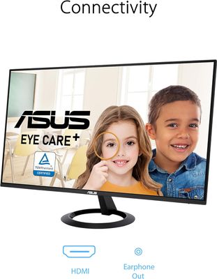 ASUS 24” (23.8-inch viewable) Eye Care Monitor (VZ24EHF) - IPS, Full HD (1920 x 1080), Frameless, 100Hz, Adaptive-Sync, 1ms, HDMI, Low Blue Light, Flicker Free, Ultra-Slim Profile