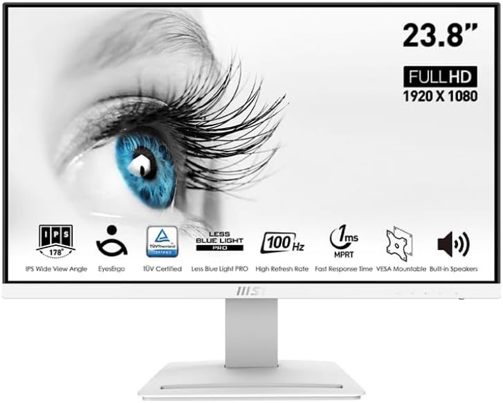 MSI 24” IPS FHD (1920 x 1080) Non-Glare with Super Narrow Bezel 100HZ 1ms 16:9 with Tilt Stand - White MSI 24” IPS FHD (1920 x 1080) Non-Glare with Super Narrow Bezel 100HZ 1ms 16:9 with Tilt Stand - White