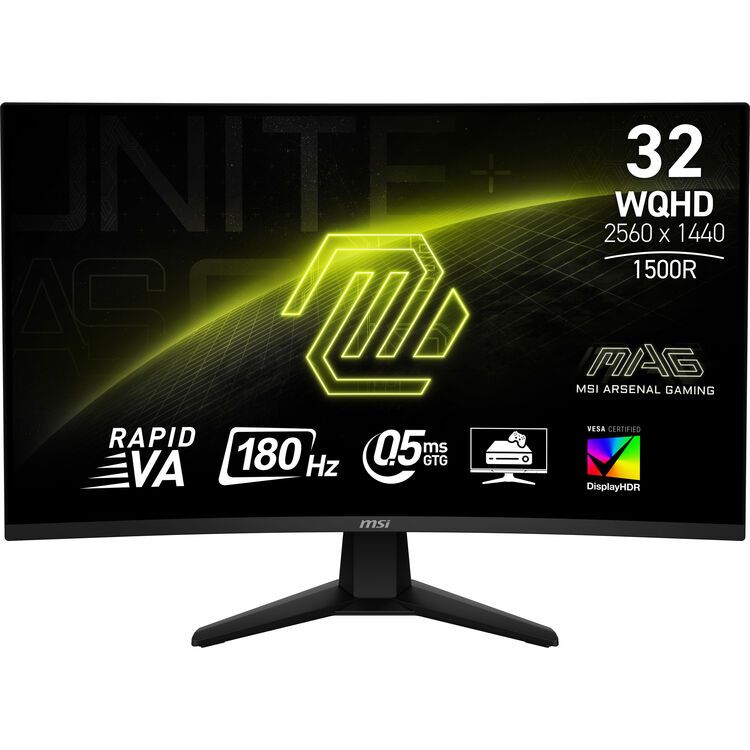 MSI - MAG32CQ6F 32" Curved Wild QHD 180Hz 0.5ms Adaptive Sync Gaming Monitor withHDR400(DisplayPort, HDMI, ) - Black