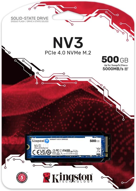 Kingston NV3 500GB M.2 2280 NVMe SSD | PCIe 4.0 Gen 4x4 | Up to 5000 MB/s | SNV3S/500G