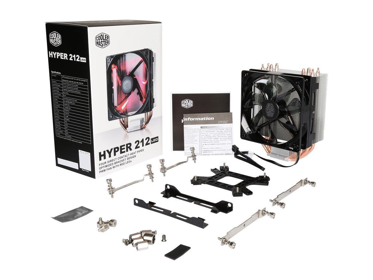 Hyper 212 LED with PWM Fan, Four Direct Contact Heatpipes, Unique Fan Blade Design, Red LEDs, Optimized Bracket Design by Cooler Master