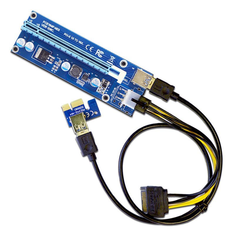 PCIe USB RISER 6-Pin PCI-E 16x to 1x Powered Riser Adapter Card w/ 60cm USB 3.0 Extension Cable & 6-Pin PCI-E to SATA Power Cable - GPU Riser Adapter PCIe USB RISER 6-Pin PCI-E 16x to 1x Powered Riser Adapter Card w/ 60cm USB 3.0 Extension Cable & 6-Pin PCI-E to SATA Power Cable - GPU Riser Adapter