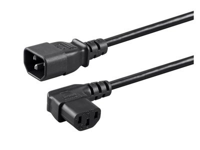 2ft 18AWG Power Extension Cable with 3 Conductor PC/Mon 10A (IEC 60320 C14 to Right Angle IEC 60320 C13)