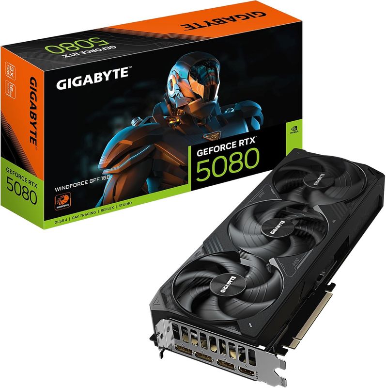 Gigabyte NVIDIA GeForce RTX 5080 WINDFORCE SFF Triple Fan 16GB GDDR7 PCIe 5.0 Graphics Card