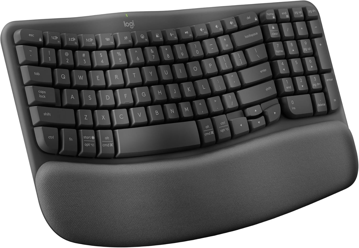 Logitech Wave Keys Wireless Ergonomic Keyboard with Cushioned Palm Rest, Comfortable Natural Typing, Easy-Switch, Bluetooth, Logi Bolt Receiver, for Multi-OS, Windows/Mac - Graphite Click to see full