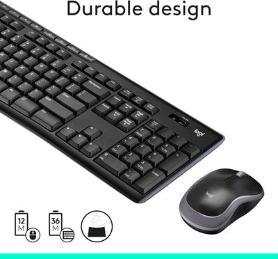 Logitech MK270 Wireless Keyboard and Mouse Combo for Windows, 2.4 GHz, 8 Multimedia Keys, PC, Laptop, Wireless Keyboard Compact Mouse Combo