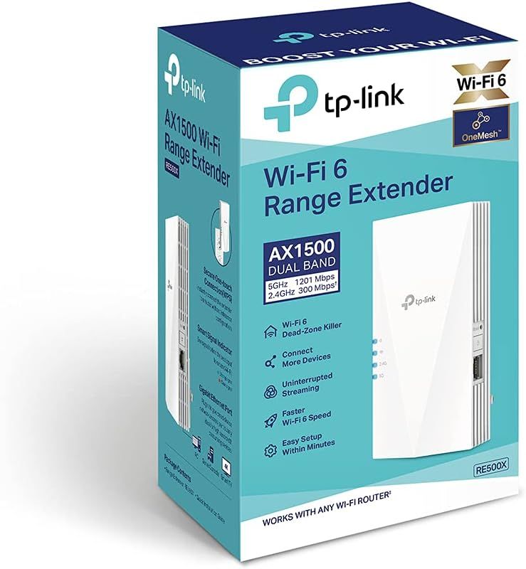 TP-Link AX1500 WiFi Extender Internet Booster(RE500X), WiFi 6 Range Extender Covers up to 1500 sq.ft and 25 Devices,Dual Band, AP Mode w/Gigabit Port, APP Setup, OneMesh Compatible