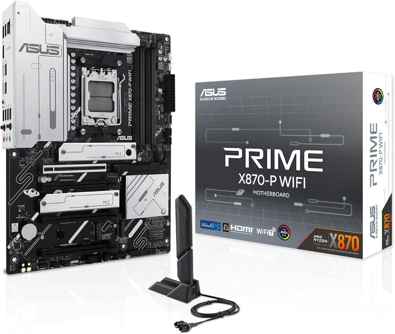 ASUS Prime X870-P WiFi AMD AM5 X870 ATX Motherboard 14+2+1 80A DrMOS Power Stages, DDR5, PCIe 5.0, PCIe 5.0 x16, Q-Release, 4X M.2, Wi-Fi 7, Q-Antenna, 2.5Gb LAN, USB4®, USB Type-C®, BIOS Flashback™