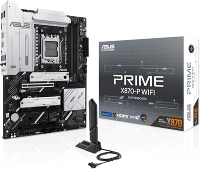 ASUS Prime X870-P WiFi AMD AM5 X870 ATX Motherboard 14+2+1 80A DrMOS Power Stages, DDR5, PCIe 5.0, PCIe 5.0 x16, Q-Release, 4X M.2, Wi-Fi 7, Q-Antenna, 2.5Gb LAN, USB4®, USB Type-C®, BIOS Flashback™