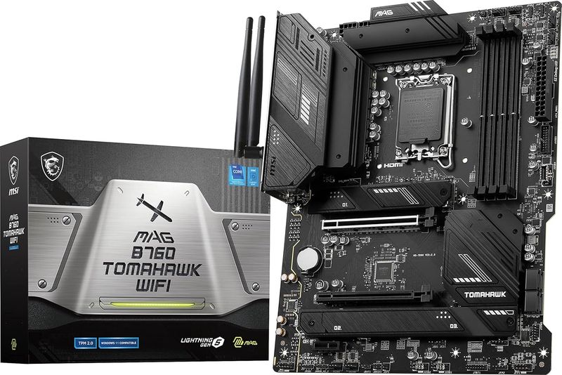 MSI MAG B760 Tomahawk WiFi Gaming Motherboard (Supports 12th/13th/14th Gen Intel Processors, LGA 1700, DDR5, PCIe 5.0, M.2, 2.5Gbps LAN, USB 3.2 Gen2, HDMI/DP, Wi-Fi 6E, Bluetooth 5.3, ATX)