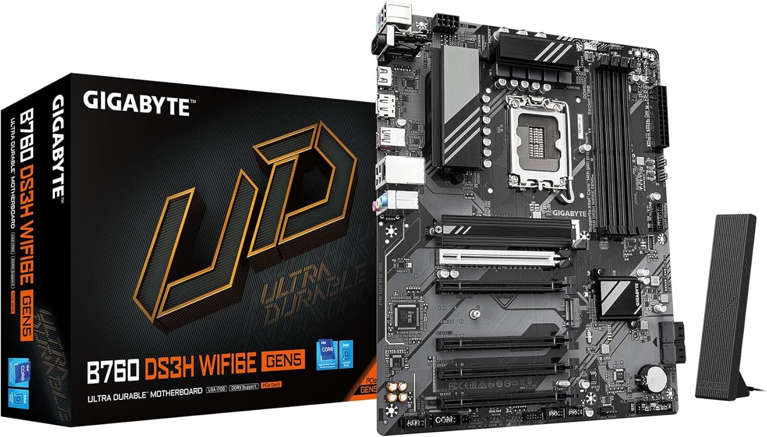 GIGABYTE B760M DS3H WIFI6E GEN5 Intel LGA 1700 mATX Motherboard, Supports Intel Core 14th/13th/12th Gen, DDR5, 6+2+1 Power Phase, 2X M.2, PCIe 5.0, USB-C, WIFI6E, 2.5GbE LAN, PCIe EZ-Latch