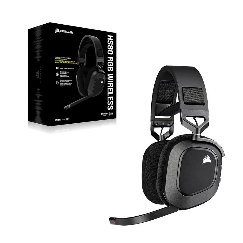 Corsair HS80 RGB Wireless Multiplatform Gaming Headset - Dolby Atmos - Lightweight Comfort Design - Broadcast Quality Microphone - iCUE Compatible - PC, Mac, PS5, PS4 - Black