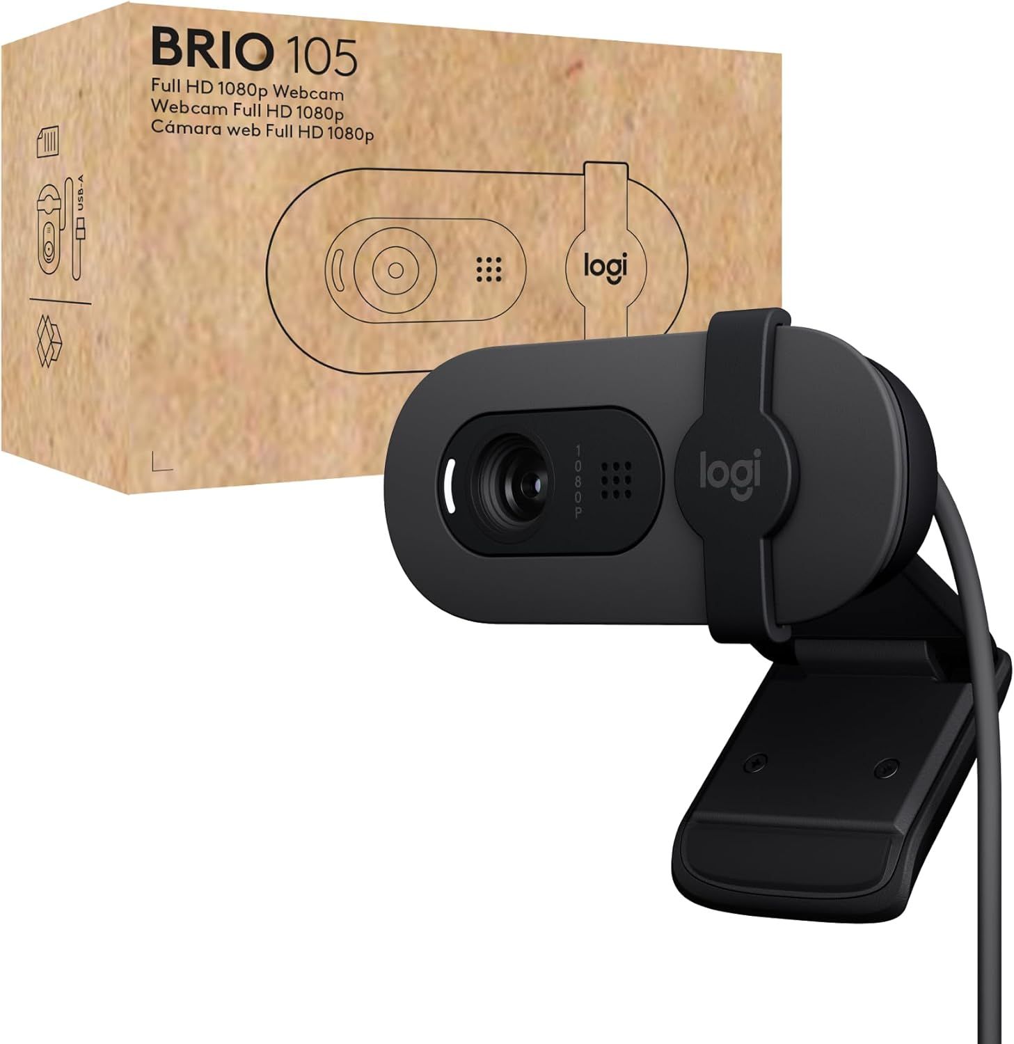Logitech Brio 105 Full HD 1080p Business Webcam with Auto-Light Balance, USB-A, Privacy Shutter, Easy Set-Up, Compatible with Windows, macOS, ChromeOS Logitech Brio 105 Full HD 1080p Business Webcam with Auto-Light Balance, USB-A, Privacy Shutter, Easy Set-Up, Compatible with Windows, macOS, ChromeOS