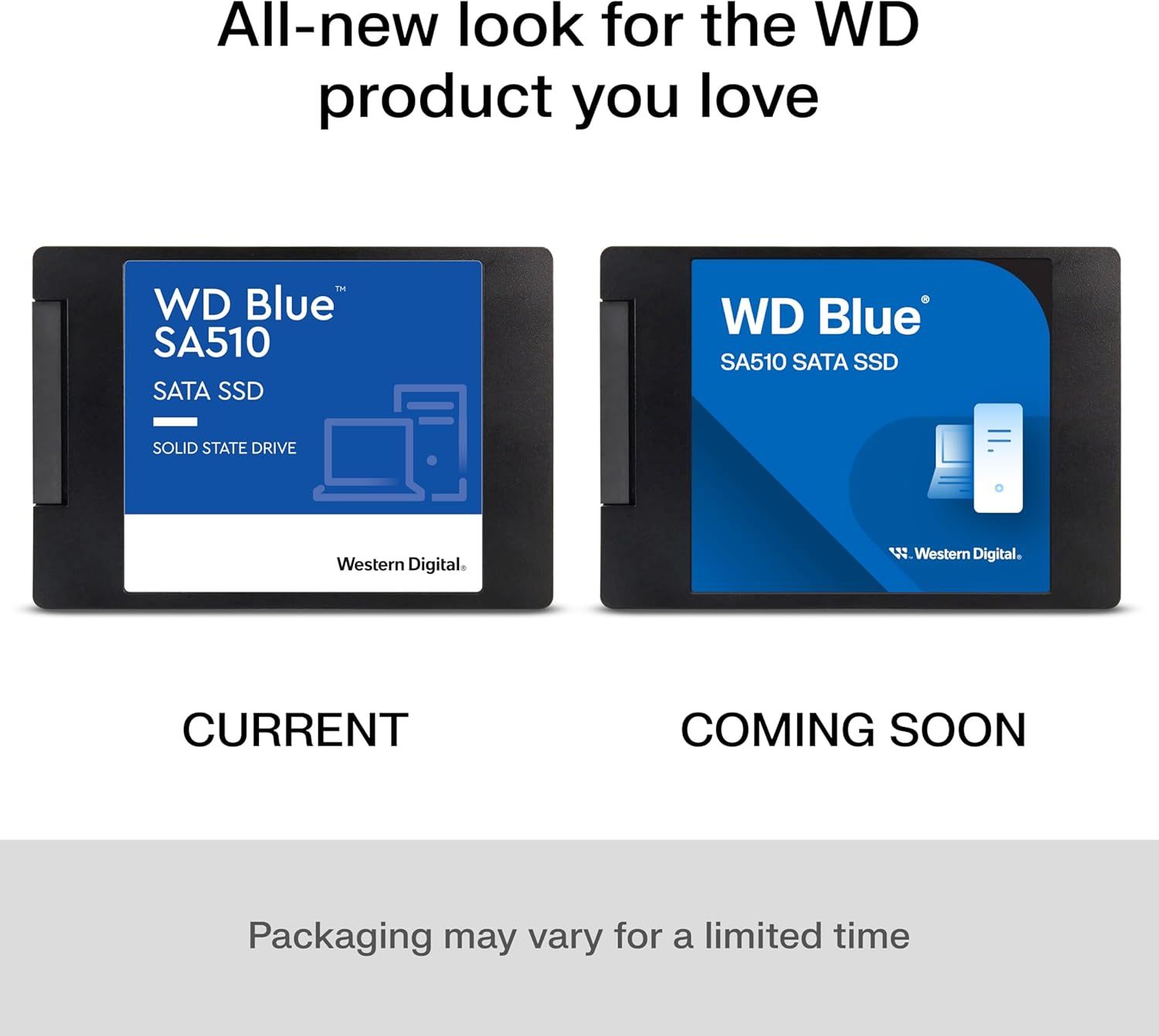 Western Digital 250GB WD Blue SA510 SATA Internal Solid State Drive SSD - SATA III 6 Gb/s, 2.5"/7mm, Up to 555 MB/s