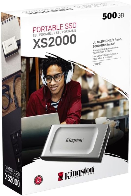 Kingston XS2000 500G High Performance Portable SSD with USB-C | Pocket-sized | USB 3.2 Gen 2x2 | External Solid State Drive | Up to 2000MB/s | SXS2000/500G
