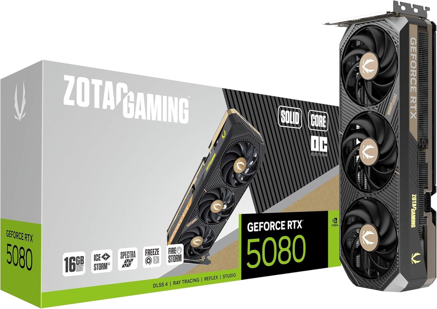 ZOTAC Gaming GeForce RTX 5080 Solid CORE OC DLSS 4 16GB GDDR7 256-bit 30 Gbps PCIE 5.0 Gaming Graphics Card, IceStorm 3.0 Advanced Cooling, Spectra RGB Lighting
