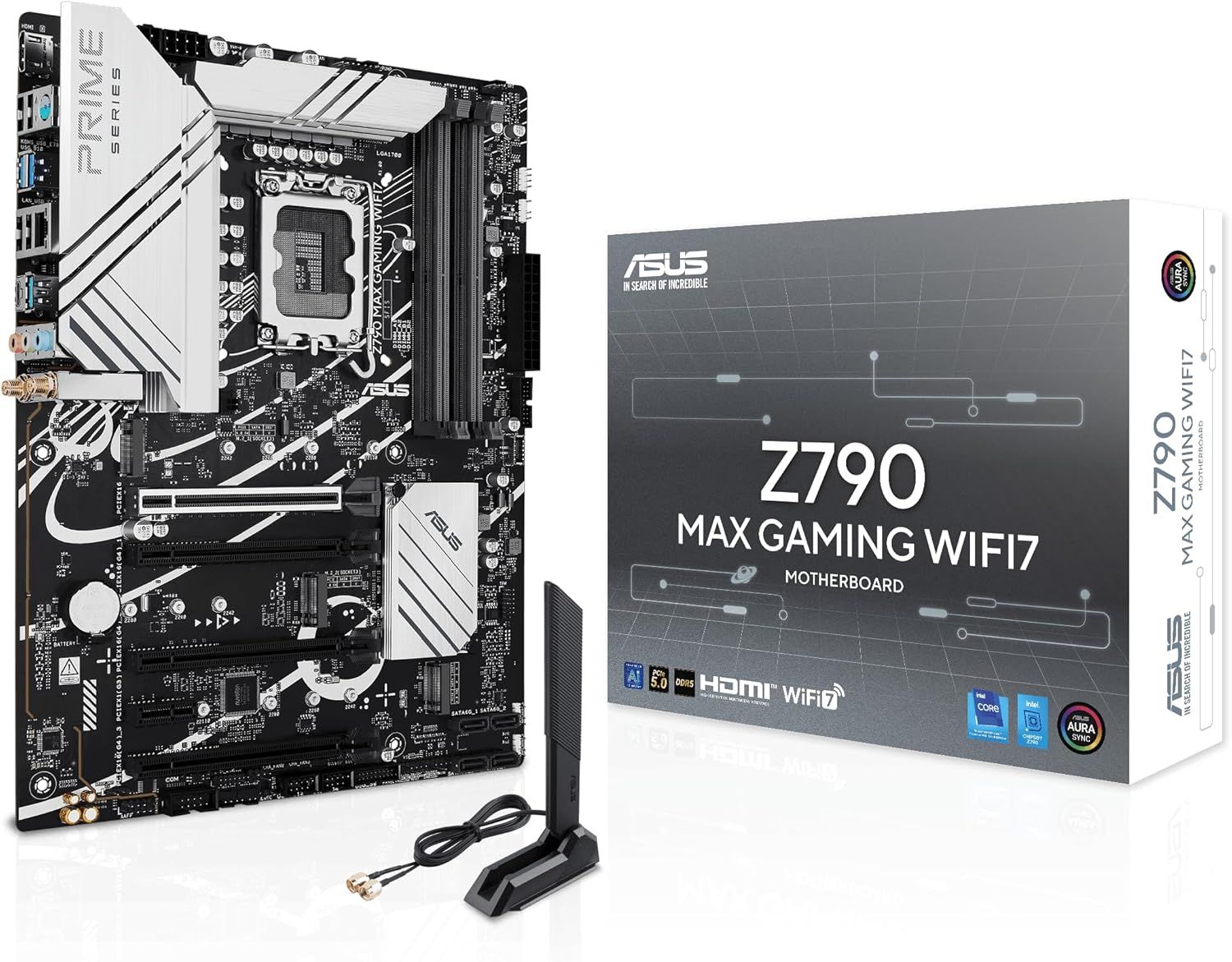 ASUS Z790 MAX Gaming WIFI7 Intel Z790 (LGA 1700) ATX Motherboard with PCIe 5.0, Three M.2 Slots, 14+1 DrMOS, DDR5, WiFi 7, Realtek 1Gb LAN, HDMI, USB 20Gbps Type-C®, Thunderbolt™ (USB4®), Aura Sync
