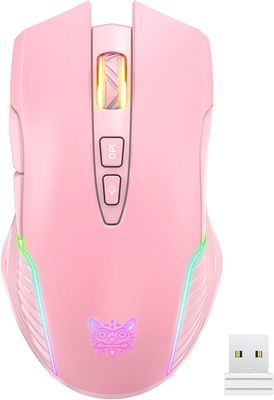 RGB Wireless Gaming Mouse, Pink, Rechargeable, Ergonomic Design, Adjustable DPI, Compatible with Windows, Mac