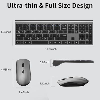 Wireless Mouse and Keyboard Combo, Silent Full-Size Computer Keyboard with Calculator Button, 2400 DPI Mouse, Quiet Click, Slim Cordless USB Set for Laptop PC Windows Mac - Space Grey Wireless Mouse and Keyboard Combo, Silent Full-Size Computer Keyboard with Calculator Button, 2400 DPI Mouse, Quiet Click, Slim Cordless USB Set for Laptop PC Windows Mac - Space Grey