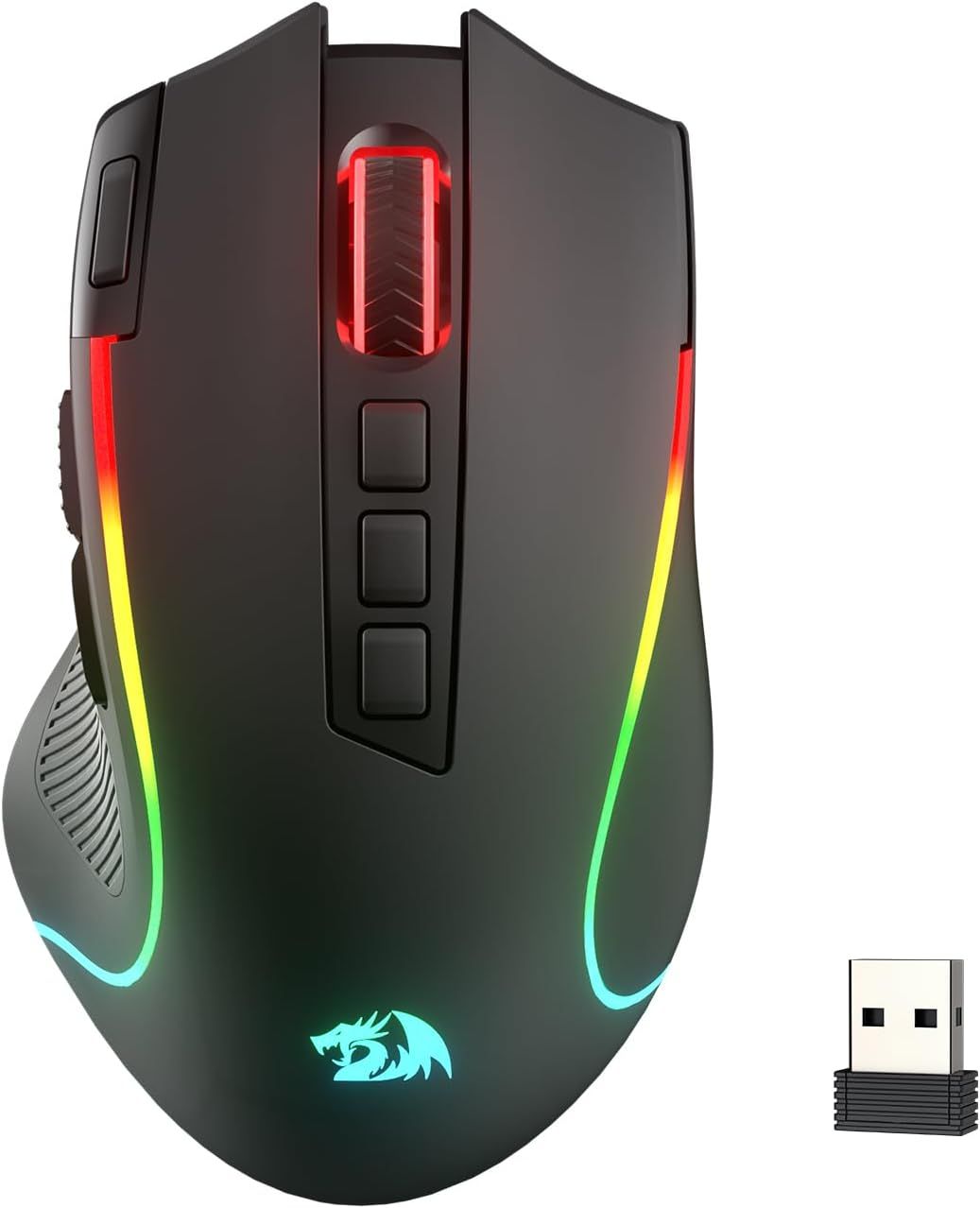 Redragon M612 PRO RGB Gaming Mouse, 8000 DPI Wired/Wireless Optical Mouse with 9 Programmable Buttons & 7 Backlit Modes, BT & 2.4G Wireless, Software Supports DIY Keybinds Rapid Fire Button