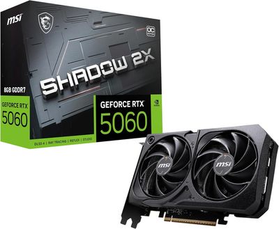 MSI Gaming RTX 5060 8G Shadow 2X OC Graphics Card (8GB GDDR7,128-bit, Extreme Performance: 2535 MHz, DisplayPort x3 2.1a, HDMI 2.1b, NVIDIA Blackwell Architecture)