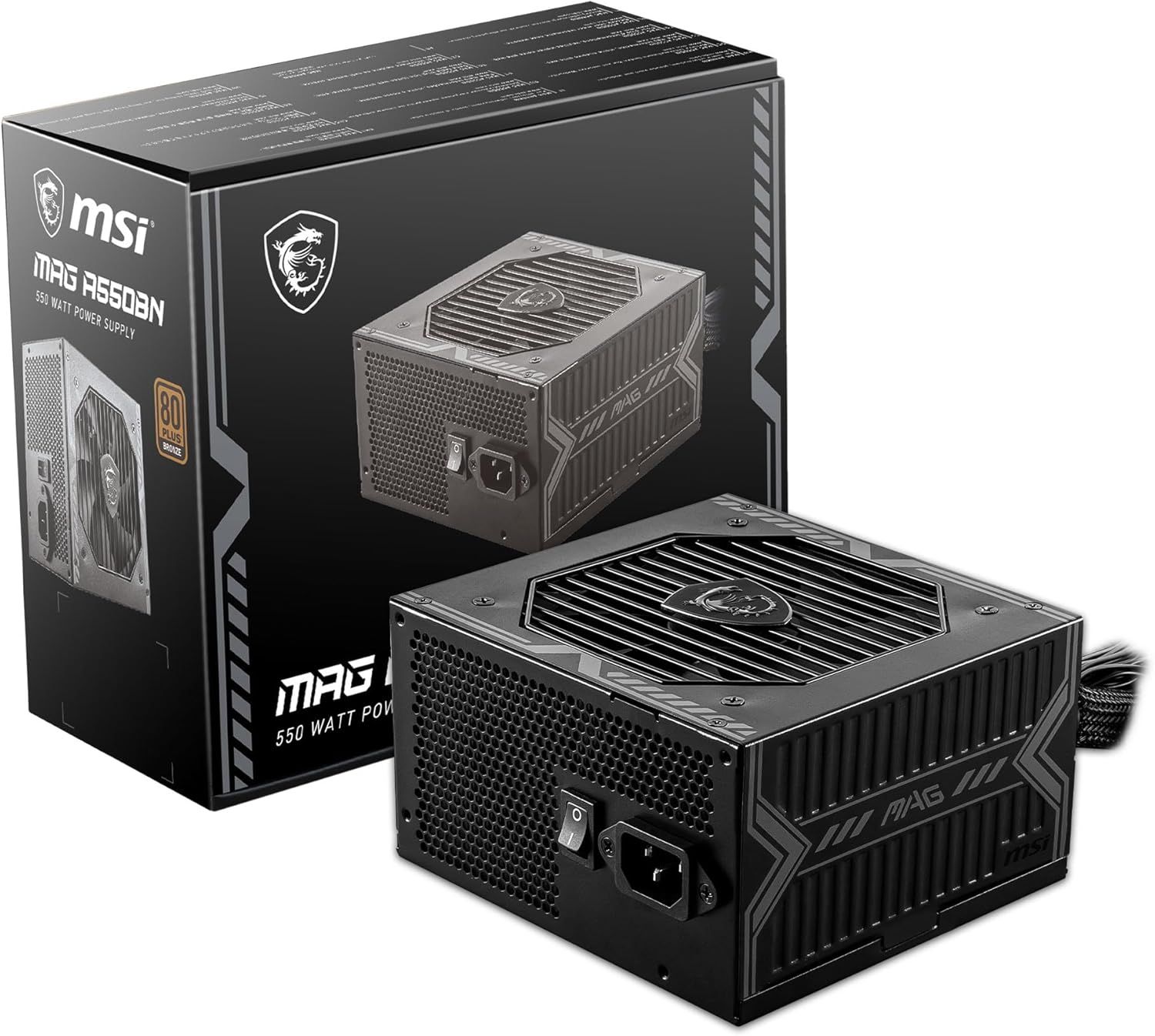 MSI MAG A550BN, Non-Modular Compact 550W Power Supply, 80+ Bronze, Low-Noise Fan, Active PFC Design
