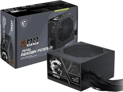 MSI MAG A650BN PCIE5 III, Non Modular Gaming 650W Power Supply, 80+ Bronze, Dual 12V-2x6 Cables, Server-Grade Capacitor, ATX 3.1 & PCIe 5.1