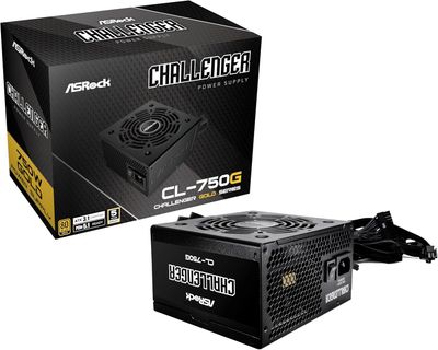 ASRock Challenger 750W Power Supply ATX 3.1 Auto iCOOL Intelligent Fan Control 120mm Golf Blade CL-750G 80 Plus Gold Certified Non-Modular ATX3.1 PCIe5.1 12V-2x6 Cable