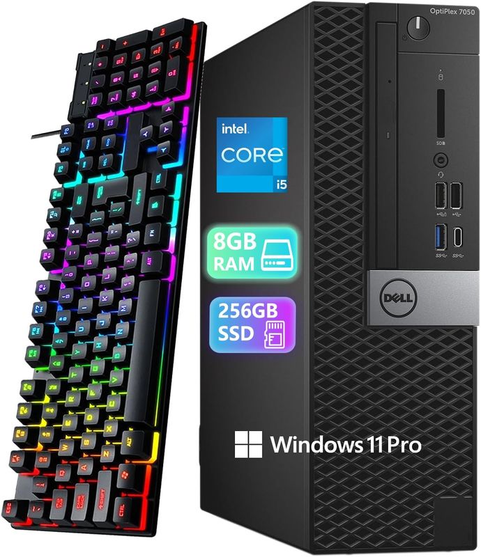 Dell Optiplex 7050 SFF Desktop Computer PC | Core i5-6500T | 8 GB DDR4 RAM | 256 GB SSD | USB WiFi + Bluetooth | Windows 11 Pro