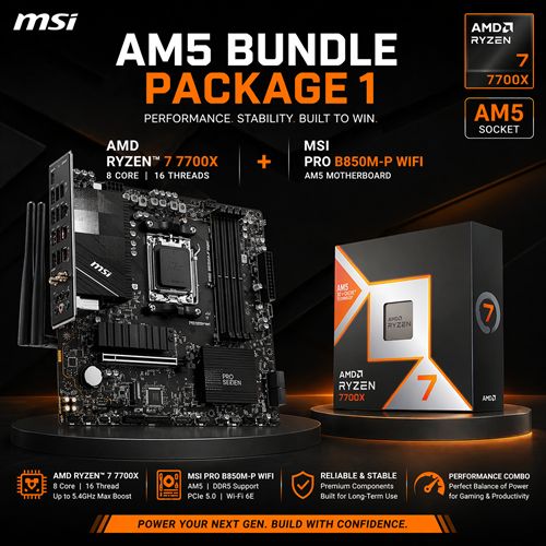 AMD AM5 RYZEN 7 7700X CPU 8 CORE AND MSI PRO B850M-P WIFI MAINBOARD COMBO