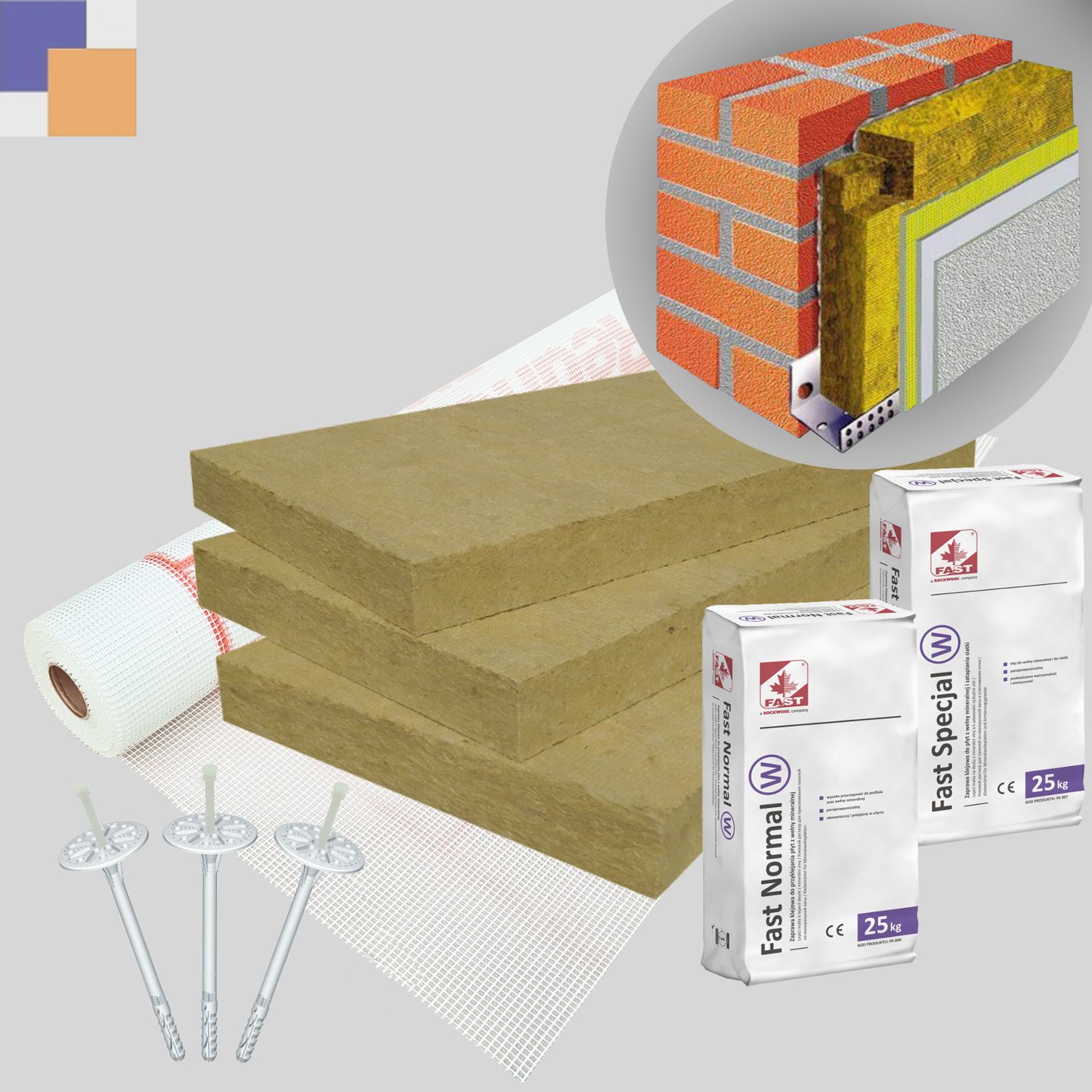 WDVS Basis-Paket+ • Steinwolle λ 0,034 W/mk • 100mm