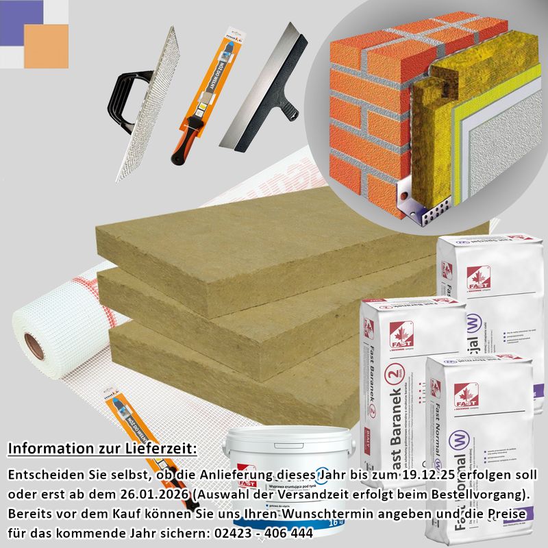 WDVS Komplett-Paket+ • Steinwolle λ 0,034 W/mk • 100mm