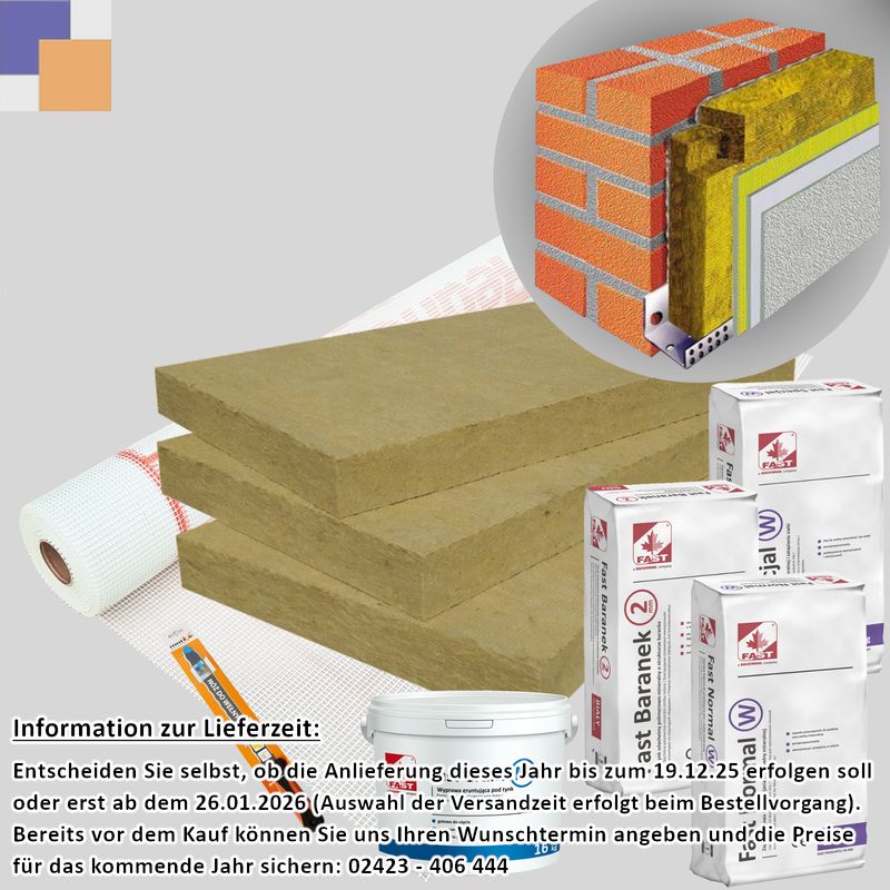 WDVS Komplett-Paket • Steinwolle λ 0,034 W/mk • 120mm