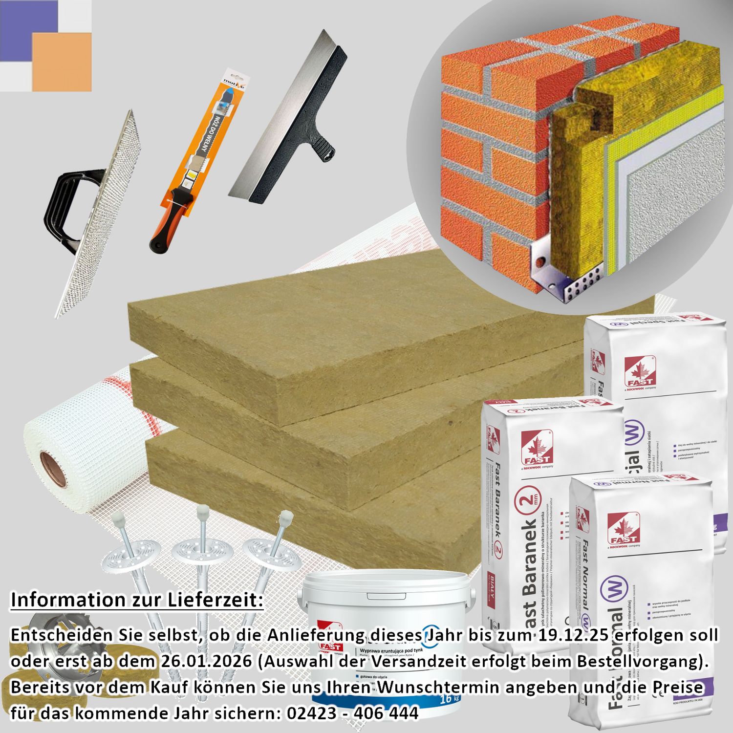 WDVS XXL-Paket • Steinwolle λ 0,034 W/mk • 200mm